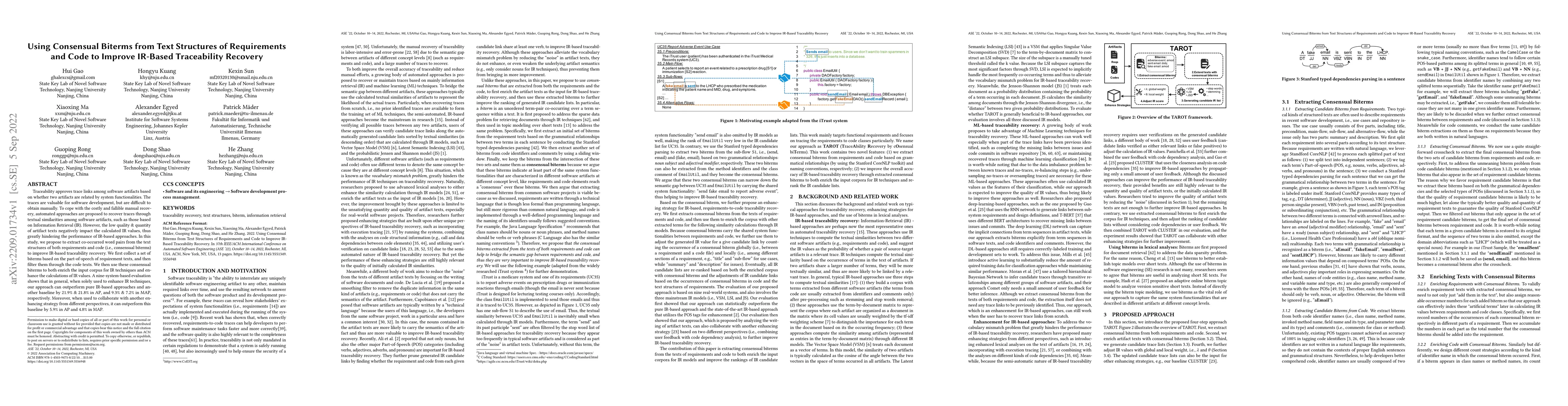 Thumbnail for Using Consensual Biterms from Text Structures of Requirements and Code
  to Improve IR-Based Traceability Recovery