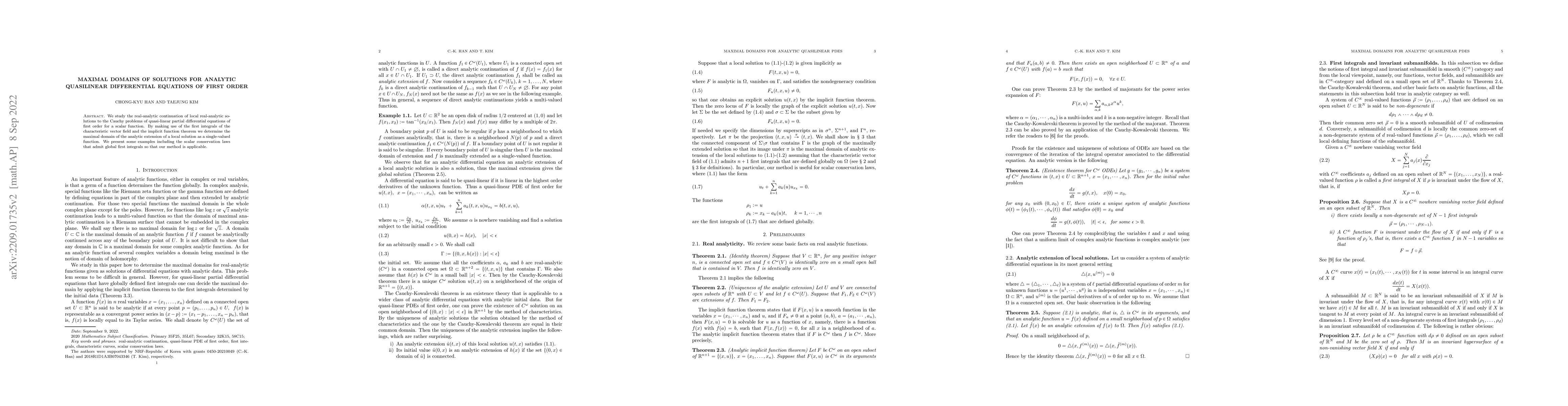 Thumbnail for Maximal domains of solutions for analytic quasilinear differential
  equations of first order