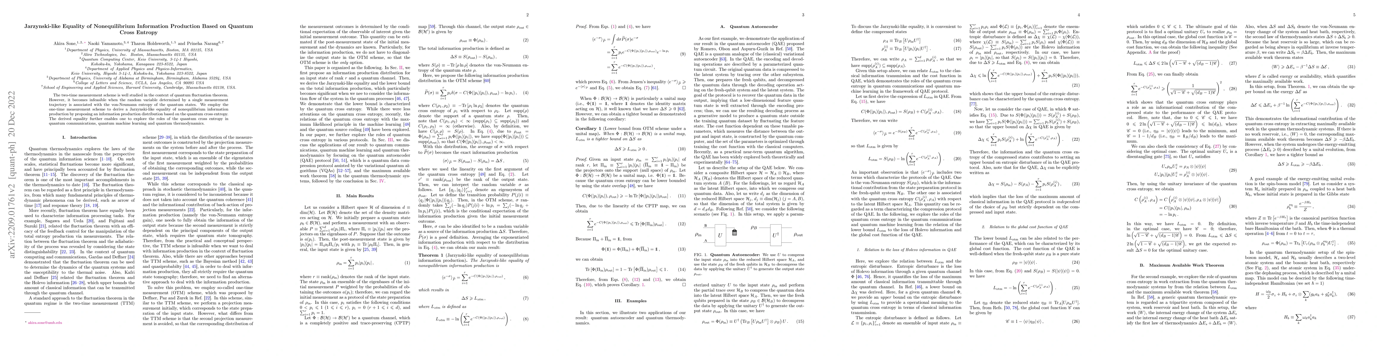Thumbnail for Jarzynski-like Equality of Nonequilibrium Information Production Based
  on Quantum Cross Entropy