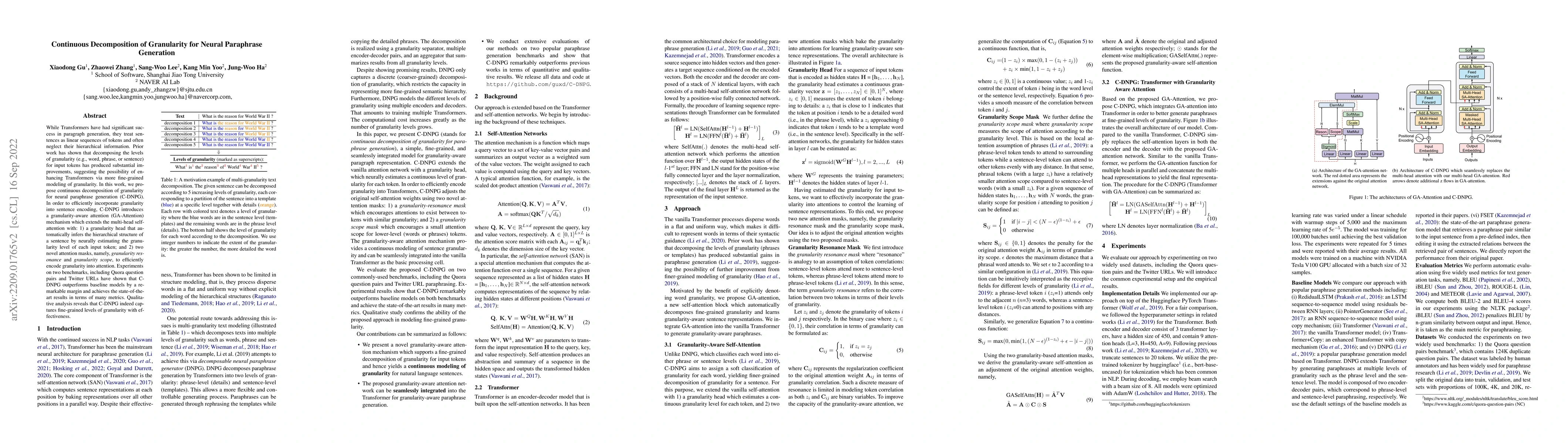 Thumbnail for Continuous Decomposition of Granularity for Neural Paraphrase Generation