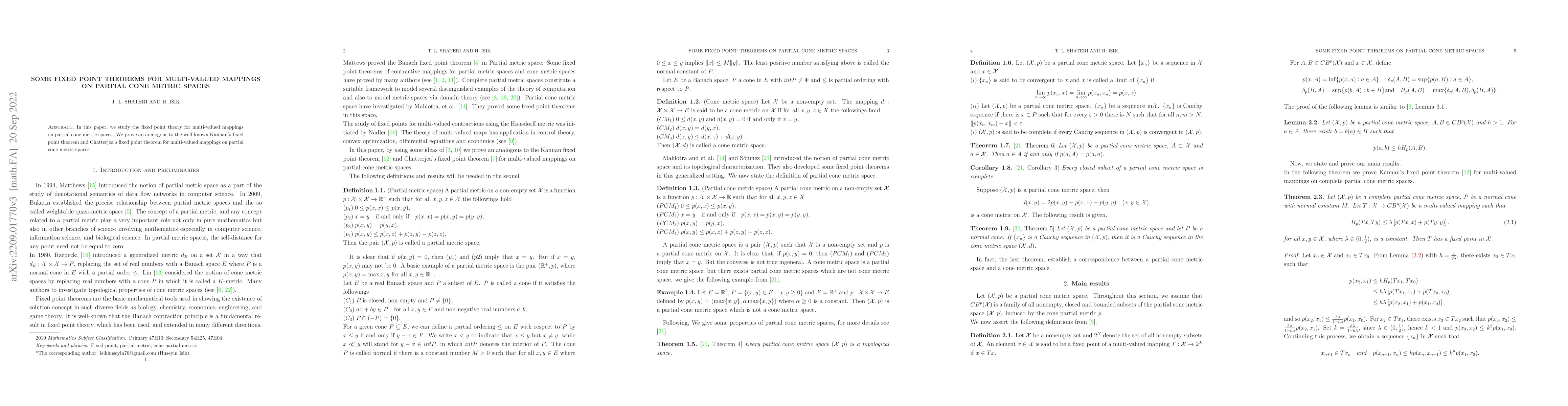 Thumbnail for Some fixed point theorems for multi-valued mappings on partial cone
  metric spaces