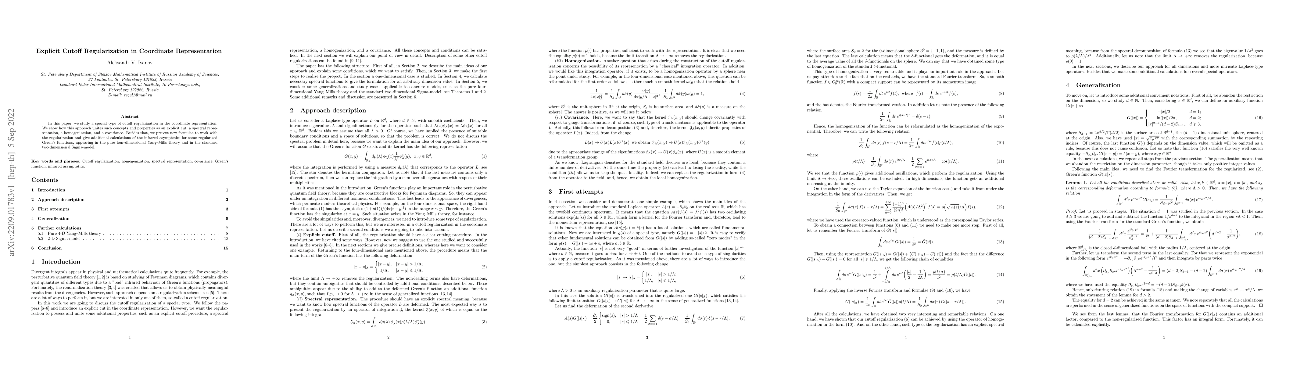 Thumbnail for Explicit Cutoff Regularization in Coordinate Representation