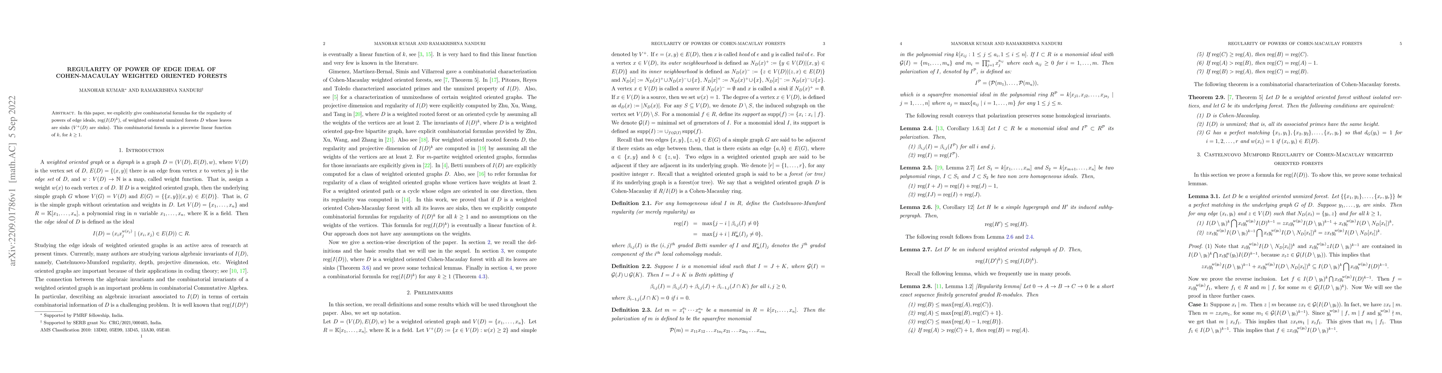 Thumbnail for Regularity of powers of edge ideals of Cohen-Macaulay weighted oriented
  forests