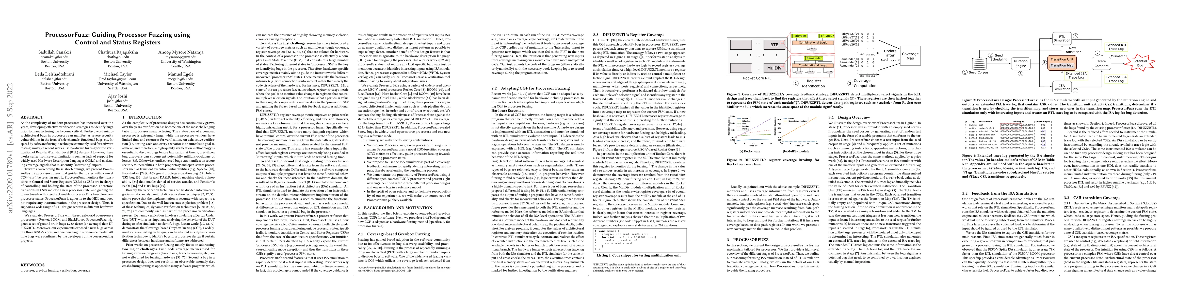 Thumbnail for ProcessorFuzz: Guiding Processor Fuzzing using Control and Status
  Registers