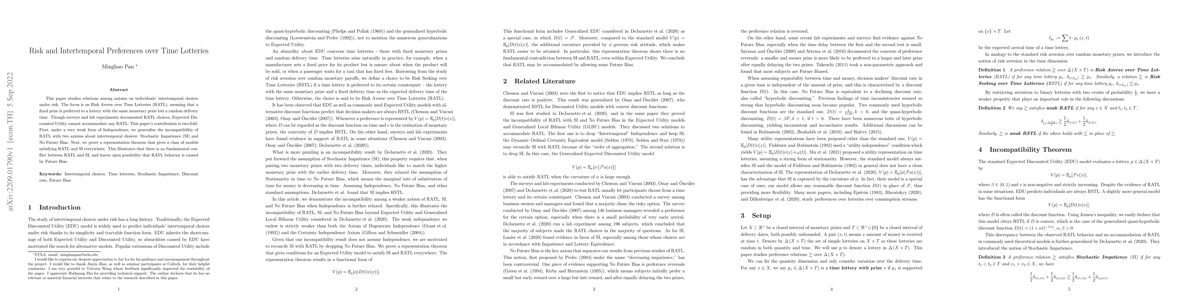 Thumbnail for Risk and Intertemporal Preferences over Time Lotteries
