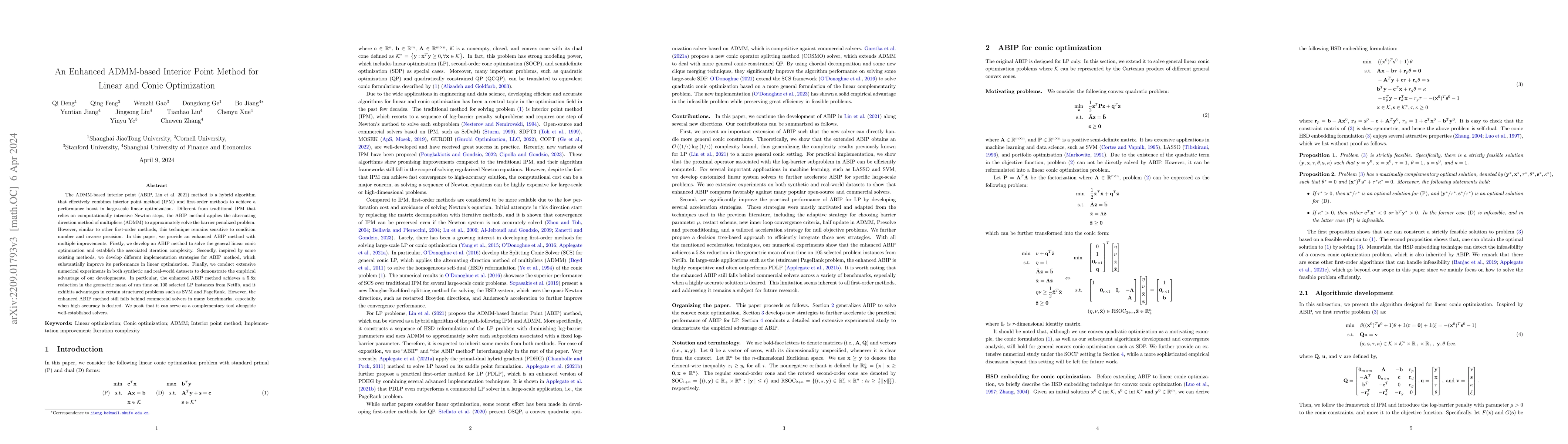 Thumbnail for An Enhanced ADMM-based Interior Point Method for Linear and Conic
  Optimization