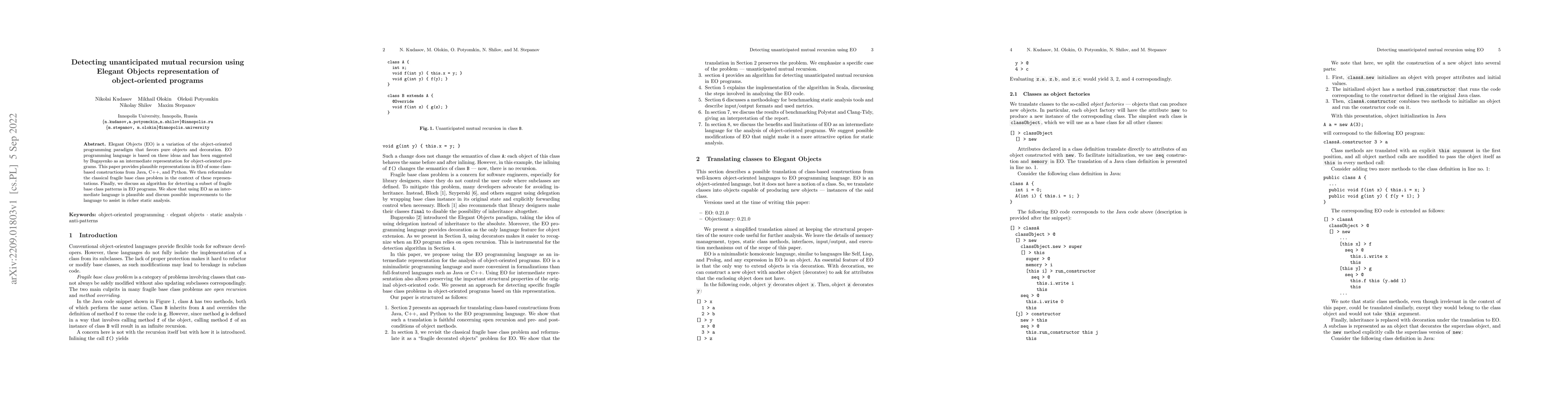 Thumbnail for Detecting unanticipated mutual recursion using Elegant Objects
  representation of object-oriented programs