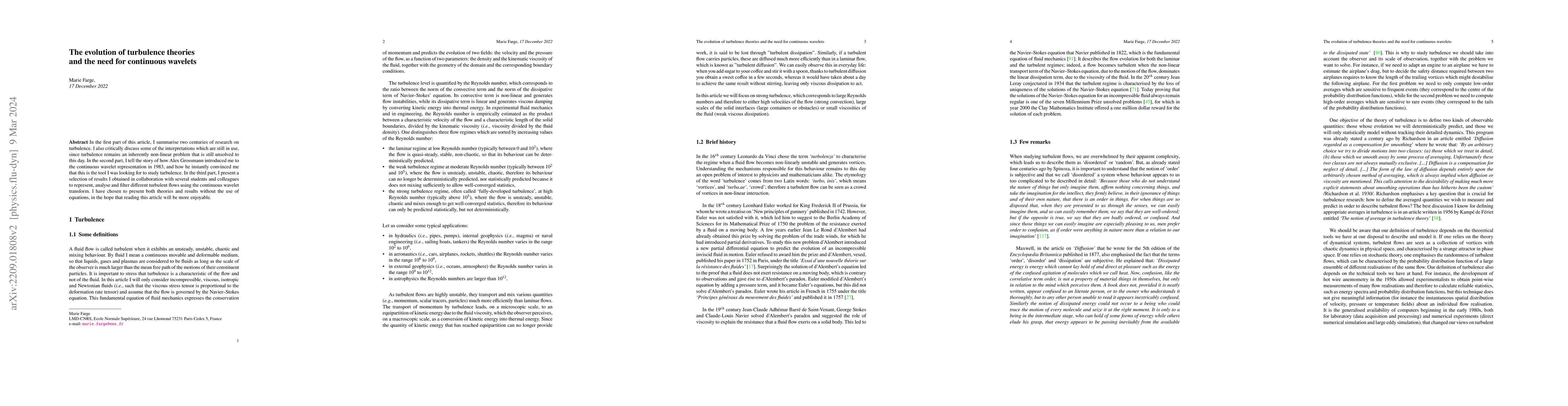 Thumbnail for The evolution of turbulence theories and the need for continuous
  wavelets