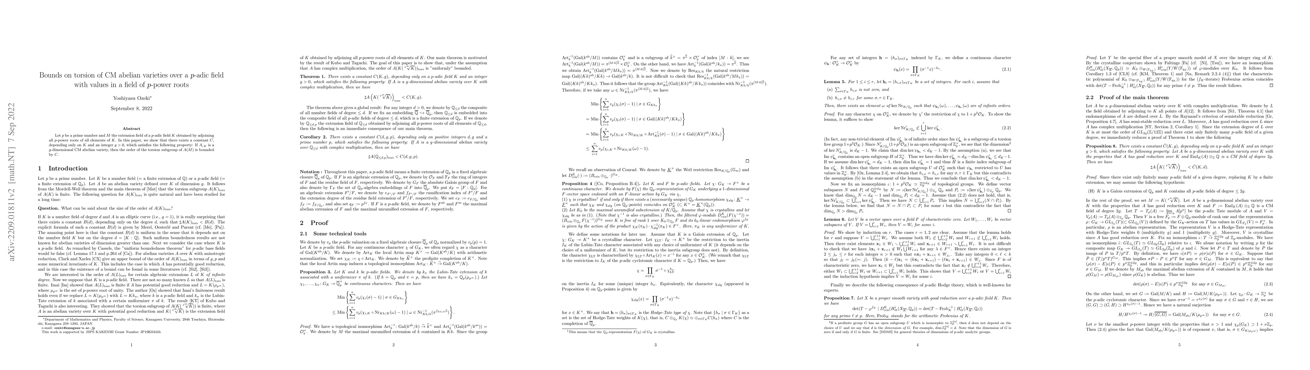 Thumbnail for Bounds on torsion of CM abelian varieties over a $p$-adic field with
  values in a field of $p$-power roots