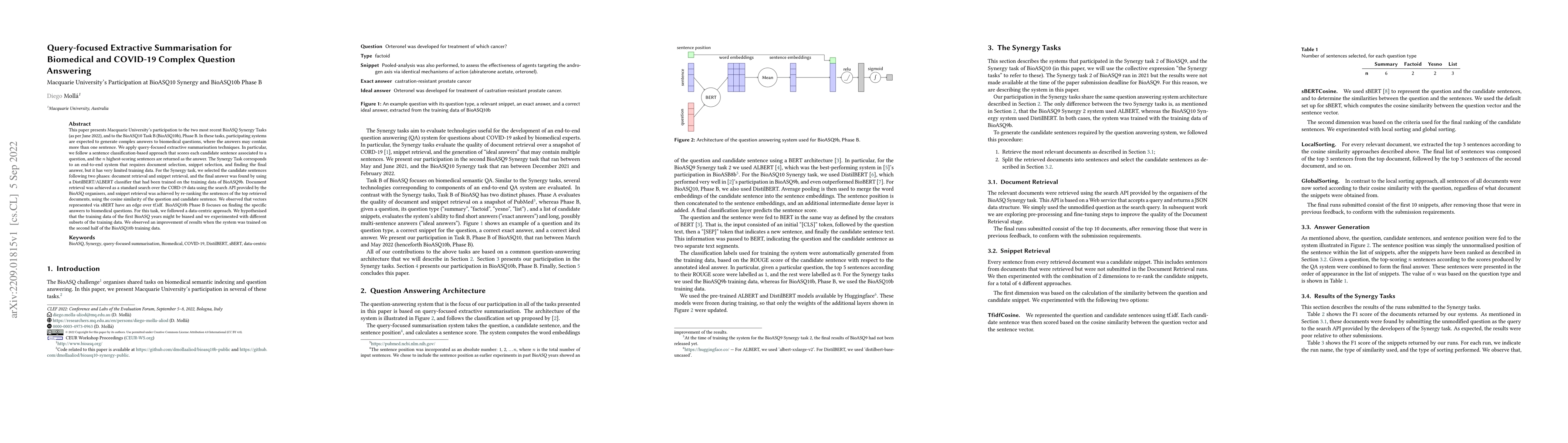 Thumbnail for Query-focused Extractive Summarisation for Biomedical and COVID-19
  Complex Question Answering