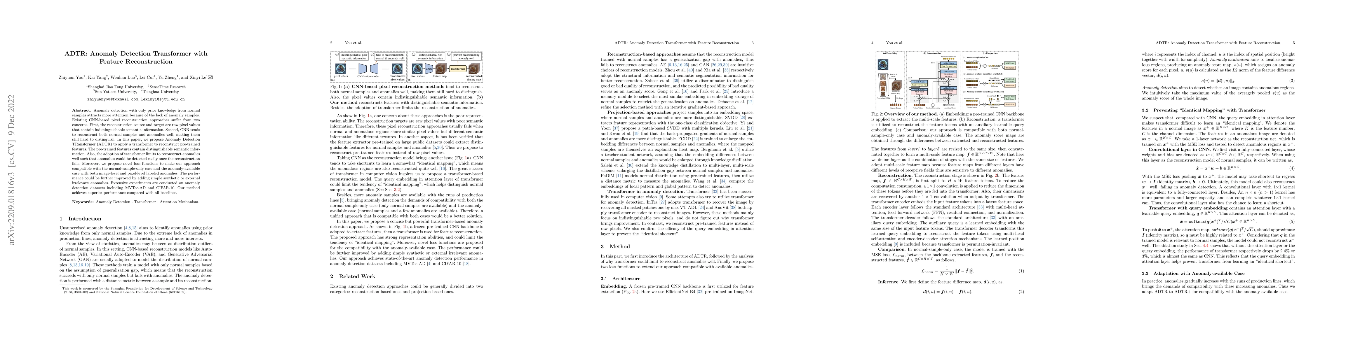 Thumbnail for ADTR: Anomaly Detection Transformer with Feature Reconstruction