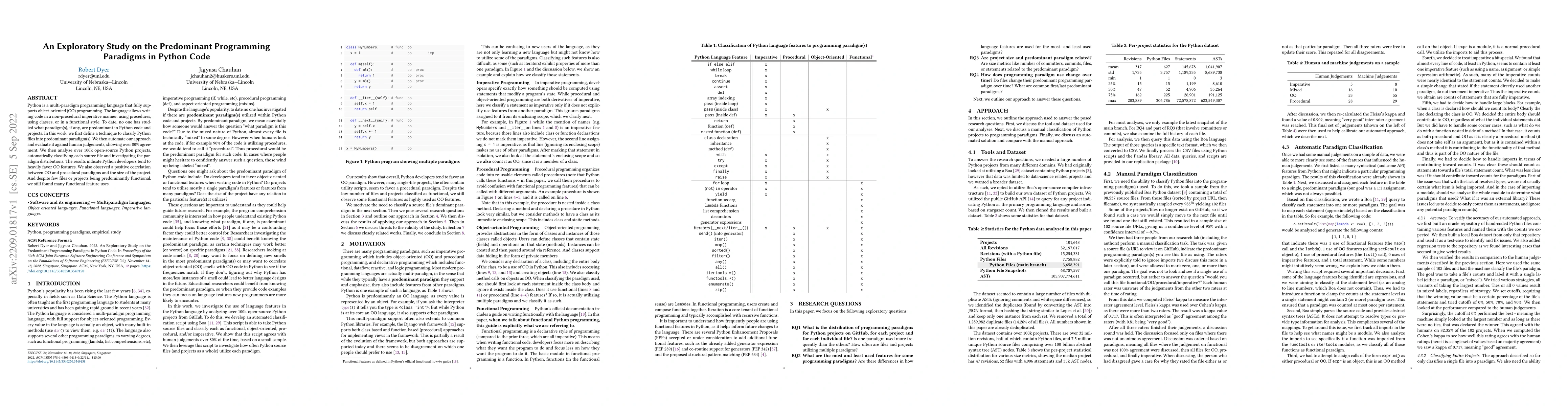 Thumbnail for An Exploratory Study on the Predominant Programming Paradigms in Python
  Code