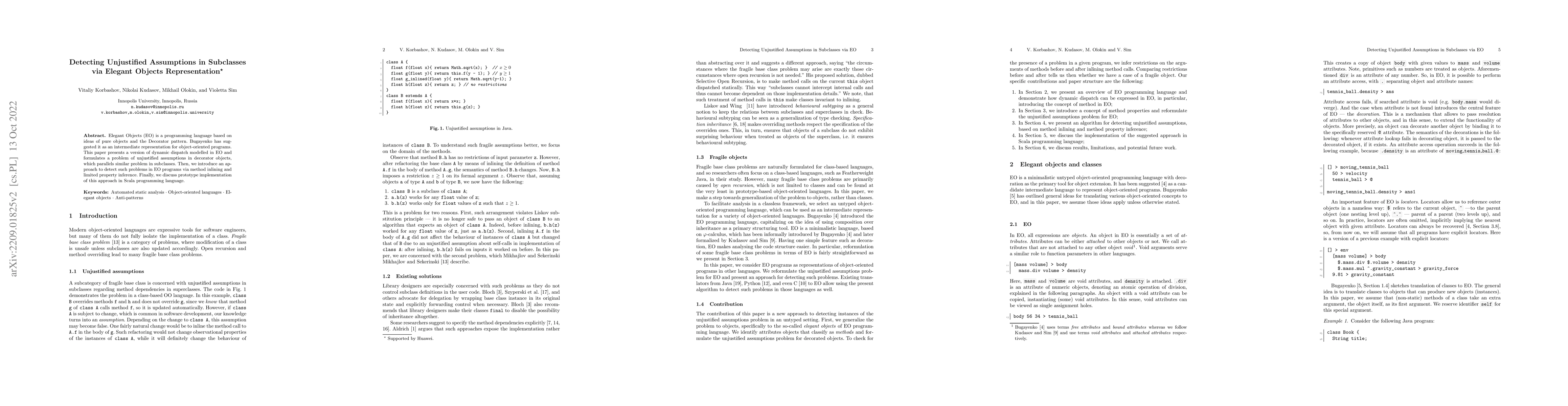 Thumbnail for Detecting Unjustified Assumptions in Subclasses via Elegant Objects
  Representation