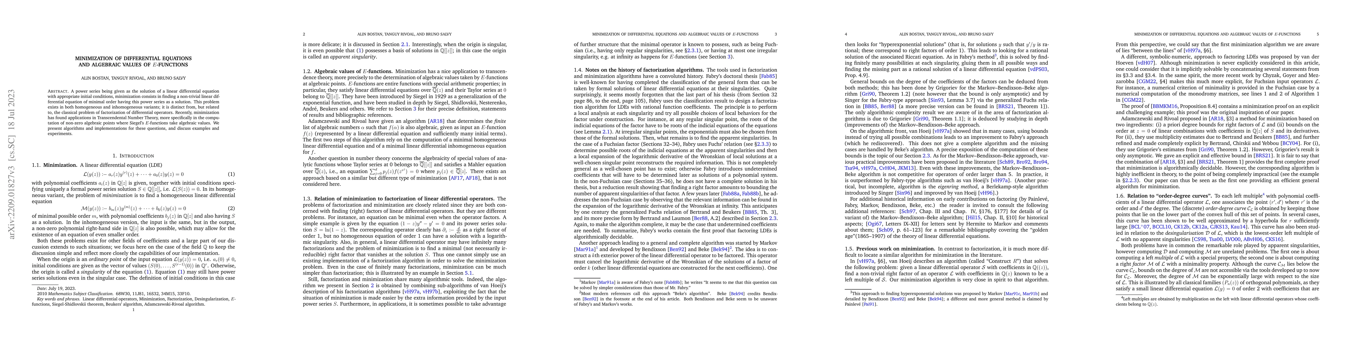 Thumbnail for Minimization of differential equations and algebraic values of
  $E$-functions