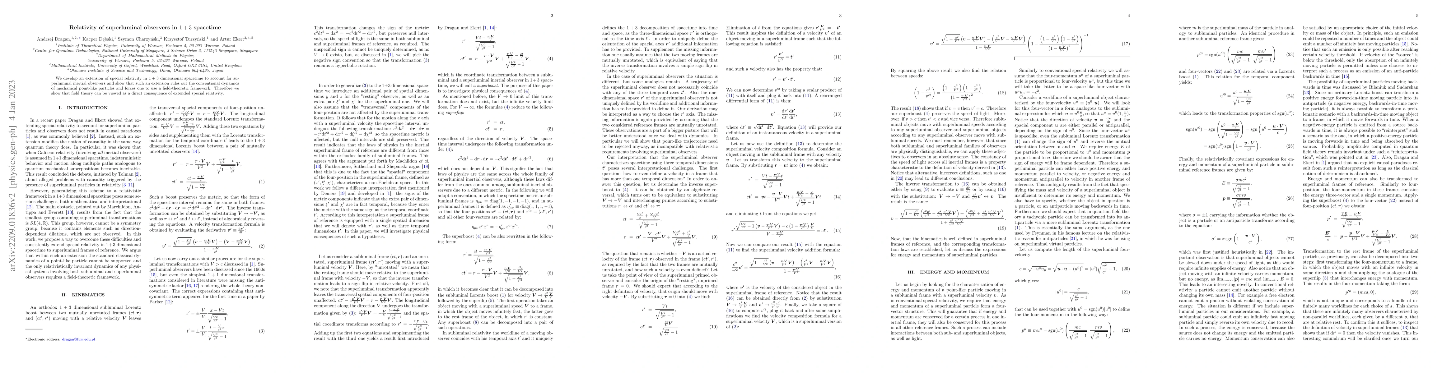 Thumbnail for Relativity of superluminal observers in $1+3$ spacetime