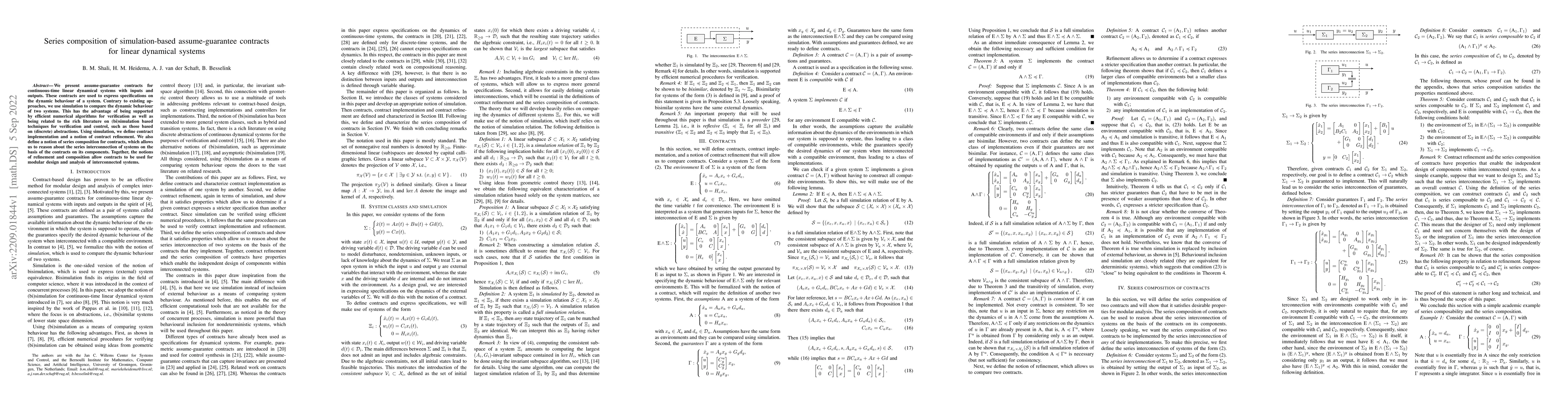 Thumbnail for Series composition of simulation-based assume-guarantee contracts for
  linear dynamical systems
