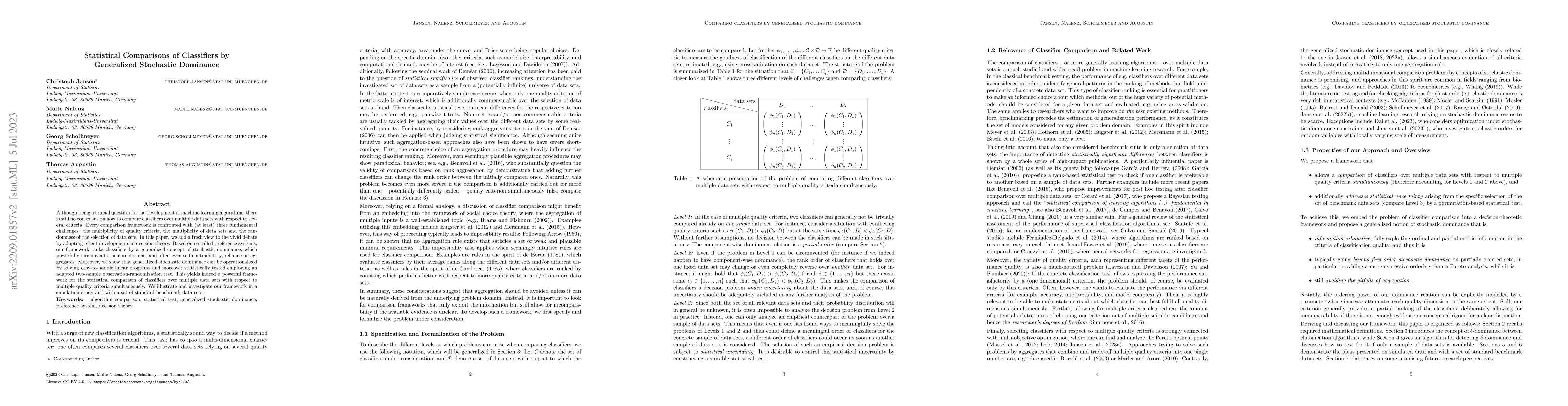 Thumbnail for Statistical Comparisons of Classifiers by Generalized Stochastic
  Dominance