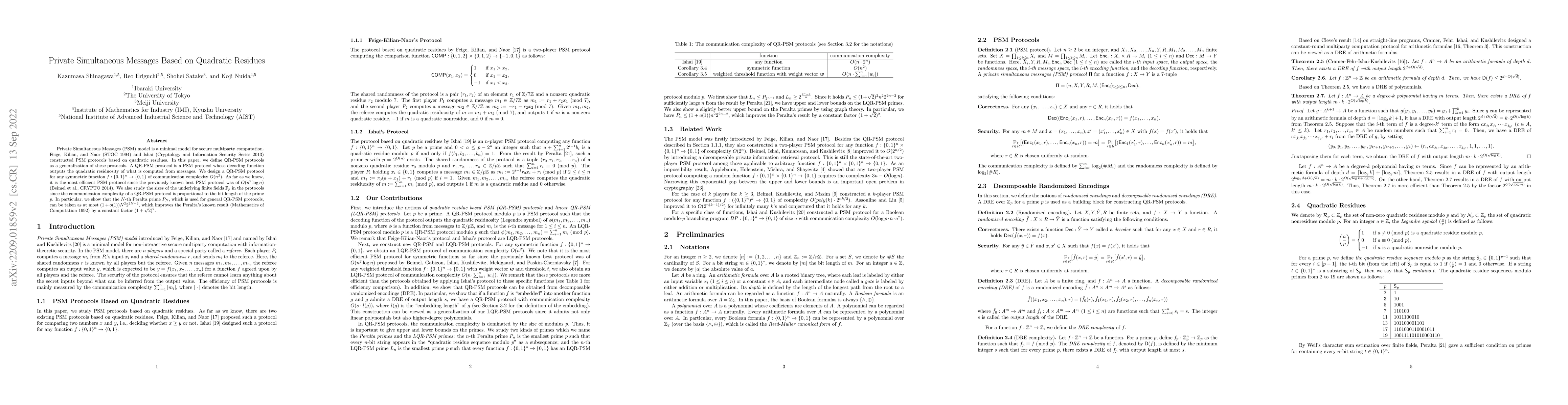 Thumbnail for Private Simultaneous Messages Based on Quadratic Residues