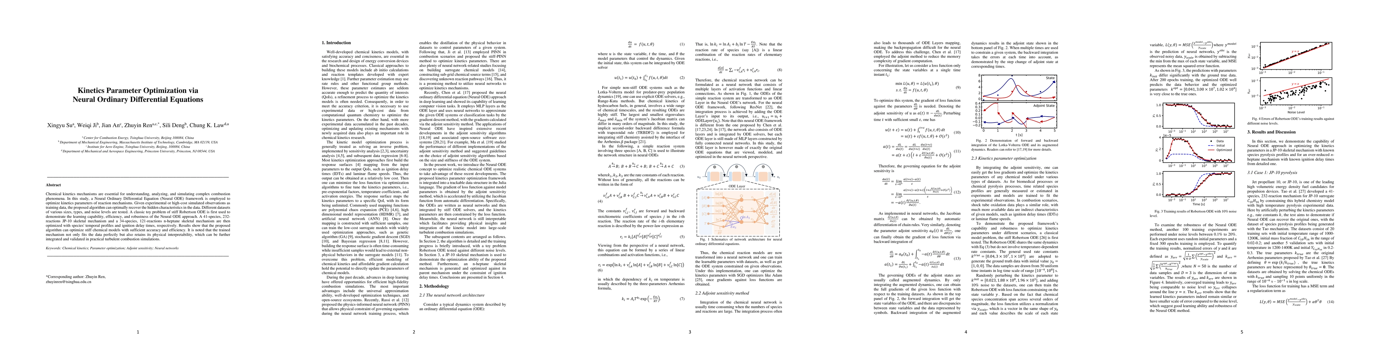 Thumbnail for Kinetics Parameter Optimization via Neural Ordinary Differential
  Equations