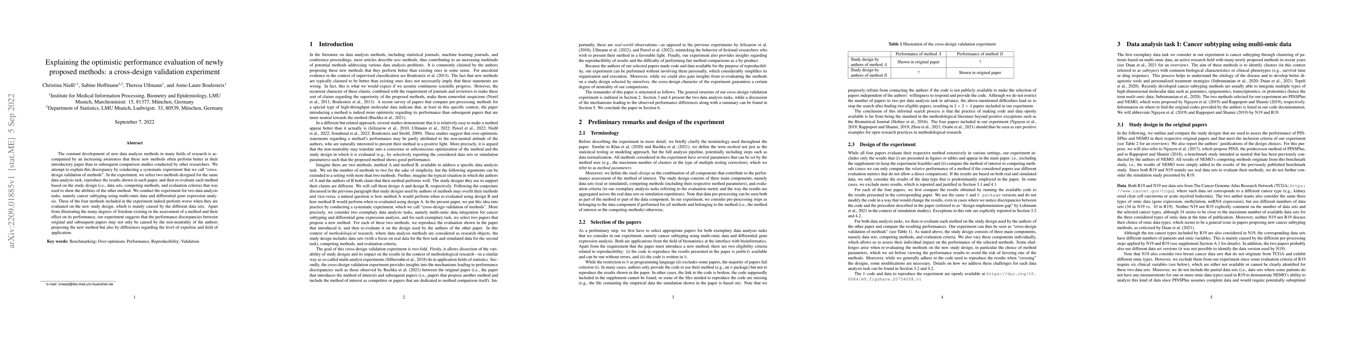 Thumbnail for Explaining the optimistic performance evaluation of newly proposed
  methods: a cross-design validation experiment