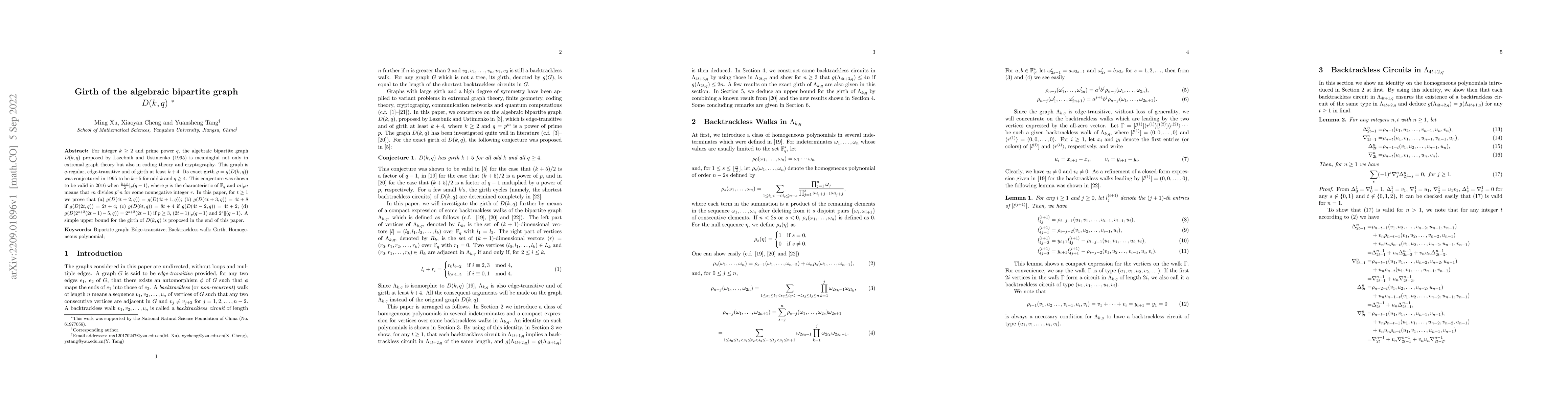Thumbnail for Girth of the algebraic bipartite graph $D(k,q)$