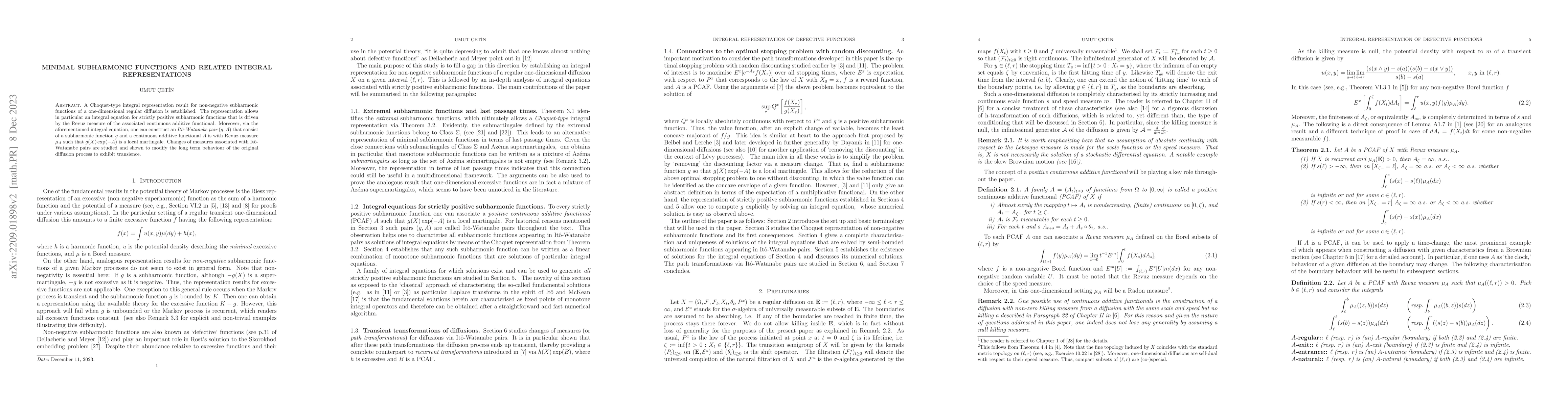 Thumbnail for Minimal subharmonic functions and related integral representations