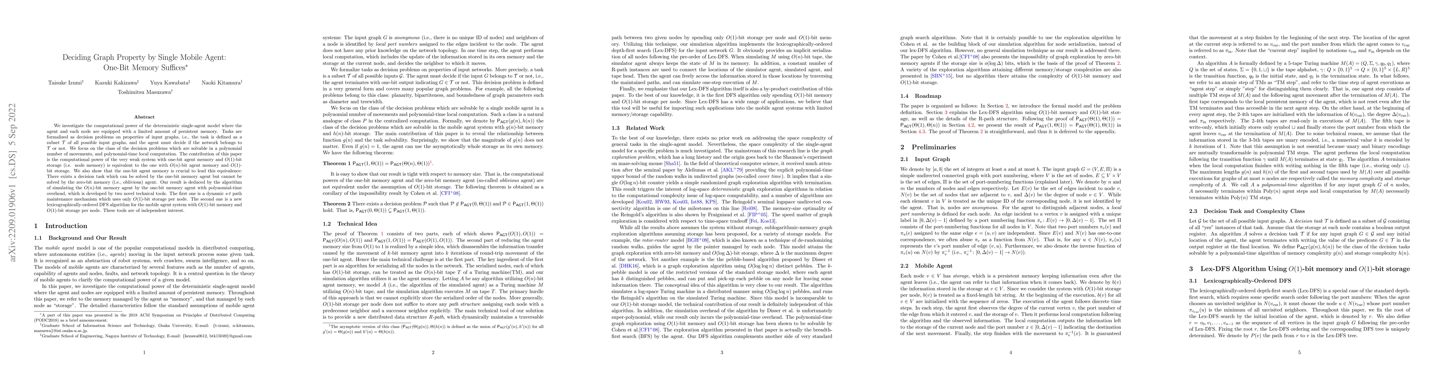 Thumbnail for Deciding a Graph Property by a Single Mobile Agent: One-Bit Memory
  Suffices