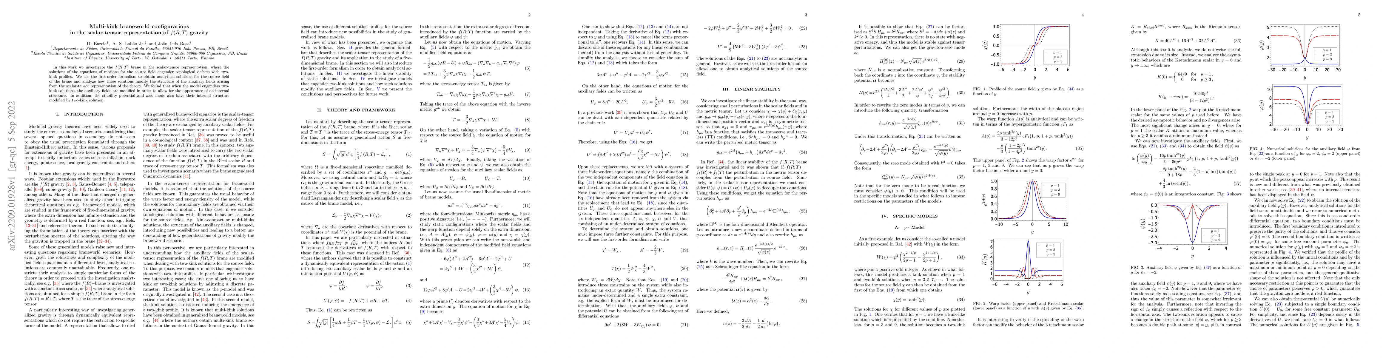 Thumbnail for Multi-kink braneworld configurations in the scalar-tensor representation
  of $f(R,T)$ gravity