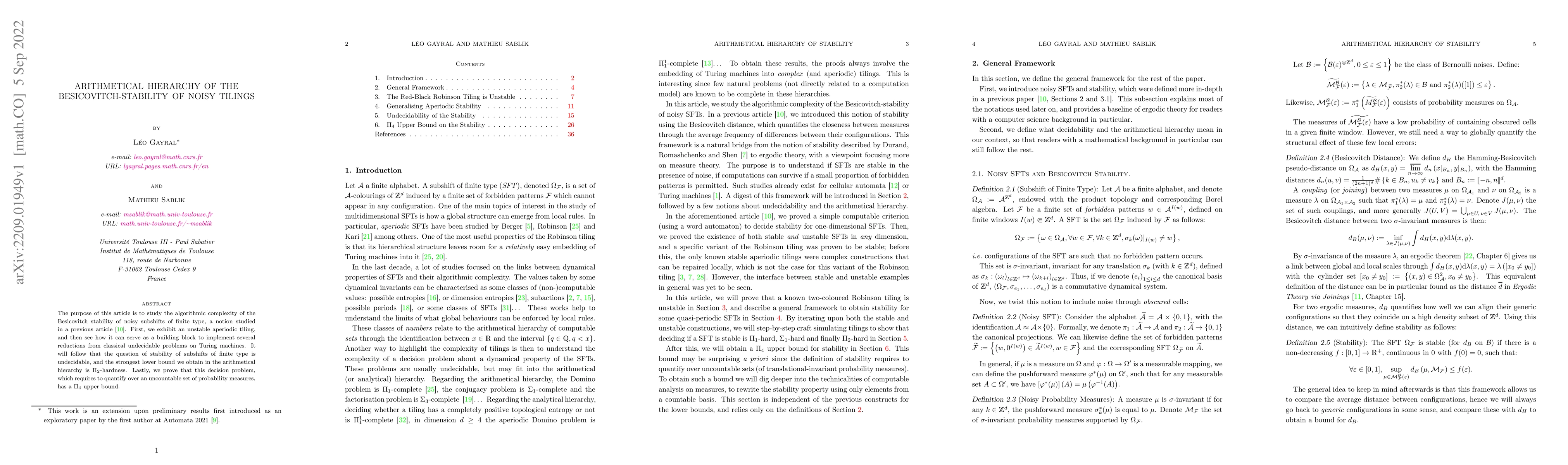 Thumbnail for Arithmetical Hierarchy of the Besicovitch-Stability of Noisy Tilings