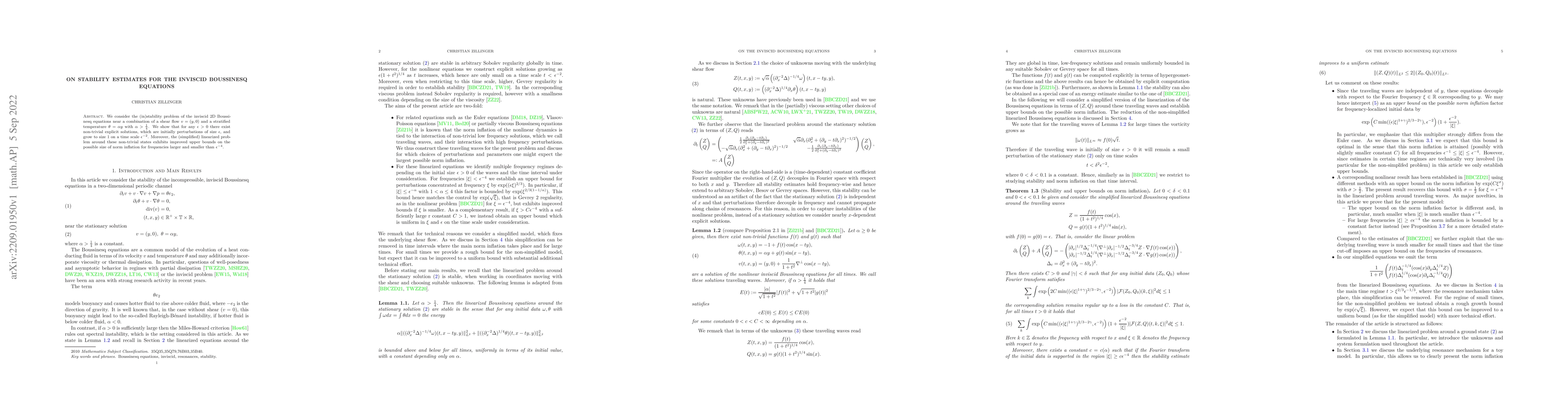 Thumbnail for On stability estimates for the inviscid Boussinesq equations