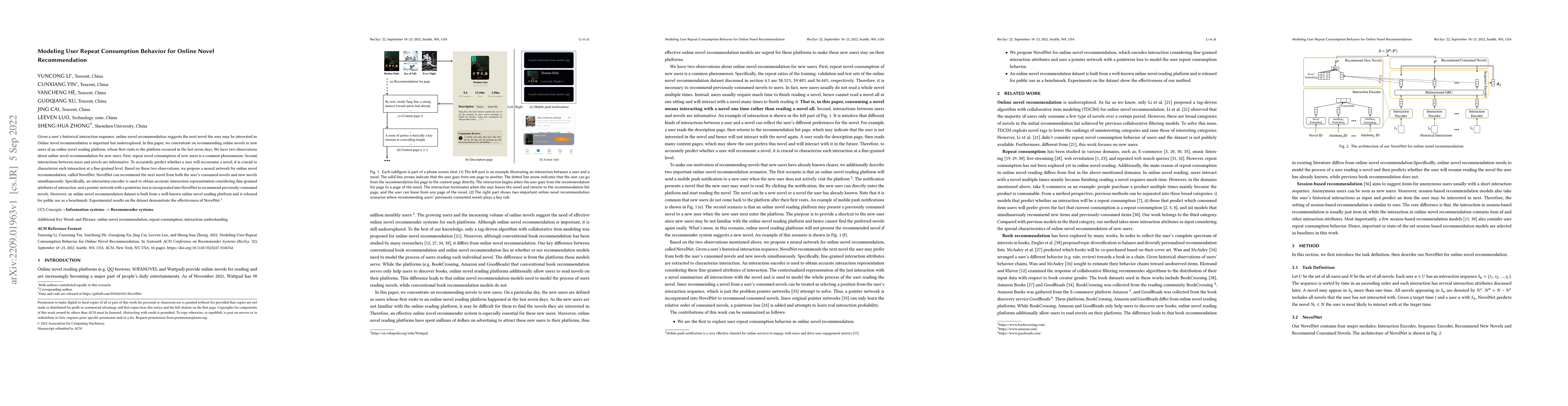 Thumbnail for Modeling User Repeat Consumption Behavior for Online Novel
  Recommendation