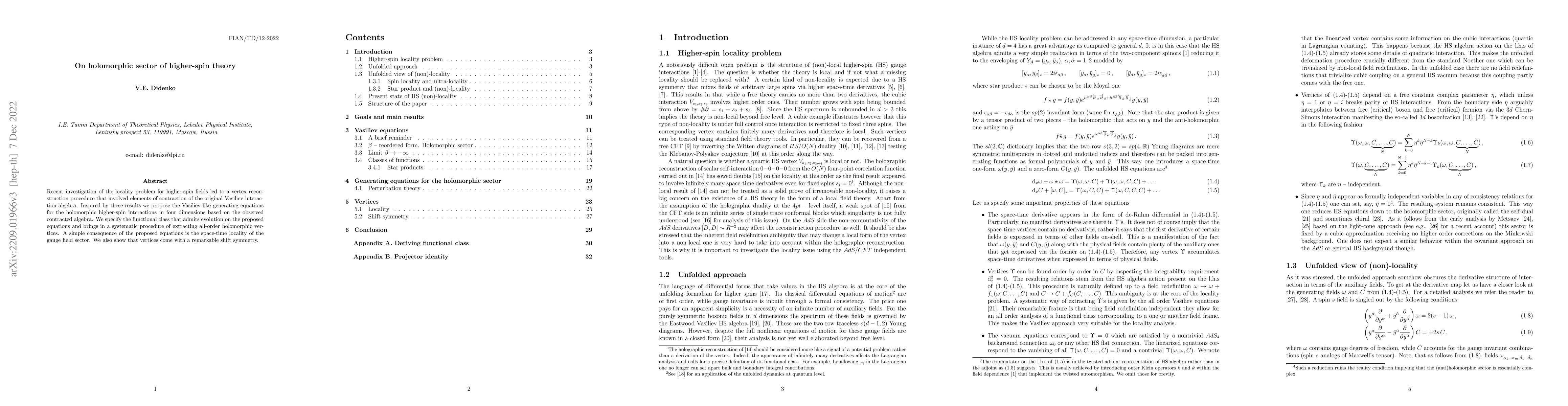 Thumbnail for On holomorphic sector of higher-spin theory