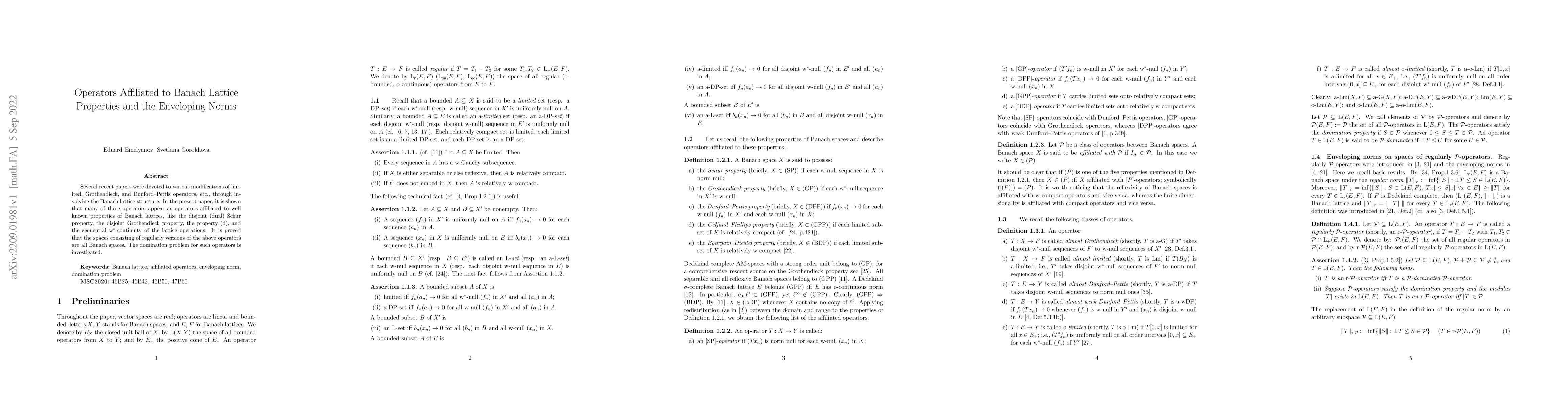 Thumbnail for Operators Affiliated to Banach Lattice Properties and the Enveloping
  Norms