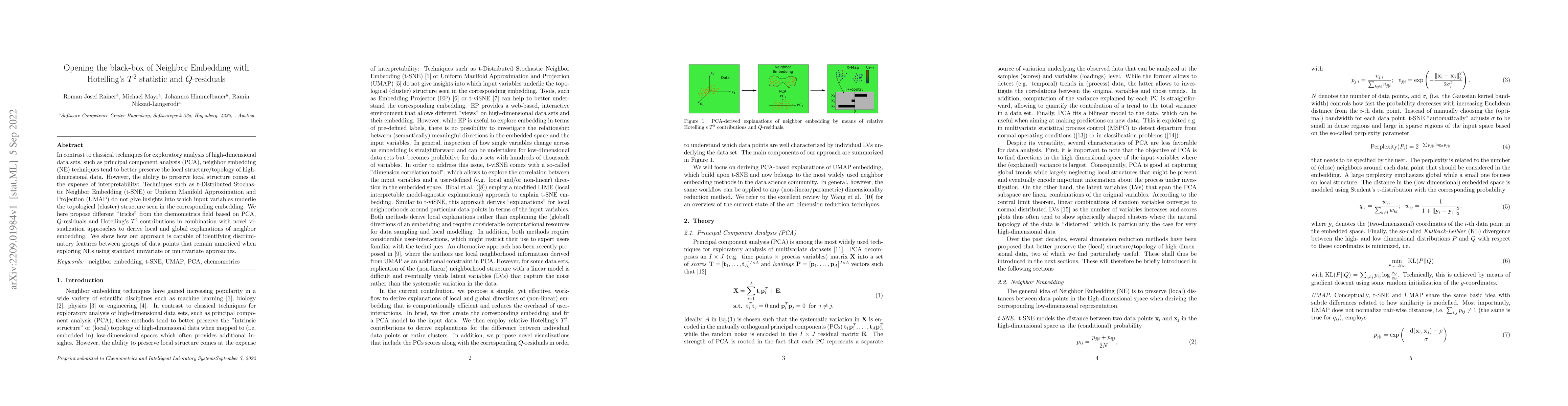 Thumbnail for Opening the black-box of Neighbor Embedding with Hotelling's T2
  statistic and Q-residuals