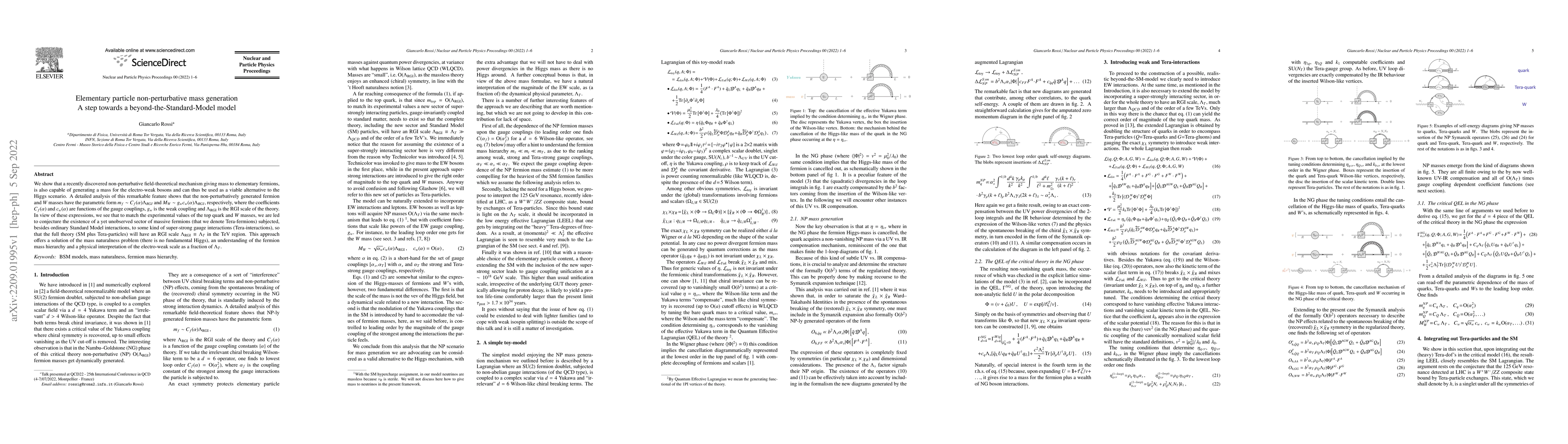 Thumbnail for Elementary particle non-perturbative mass generation. A step towards a
  beyond-the-Standard-Model model