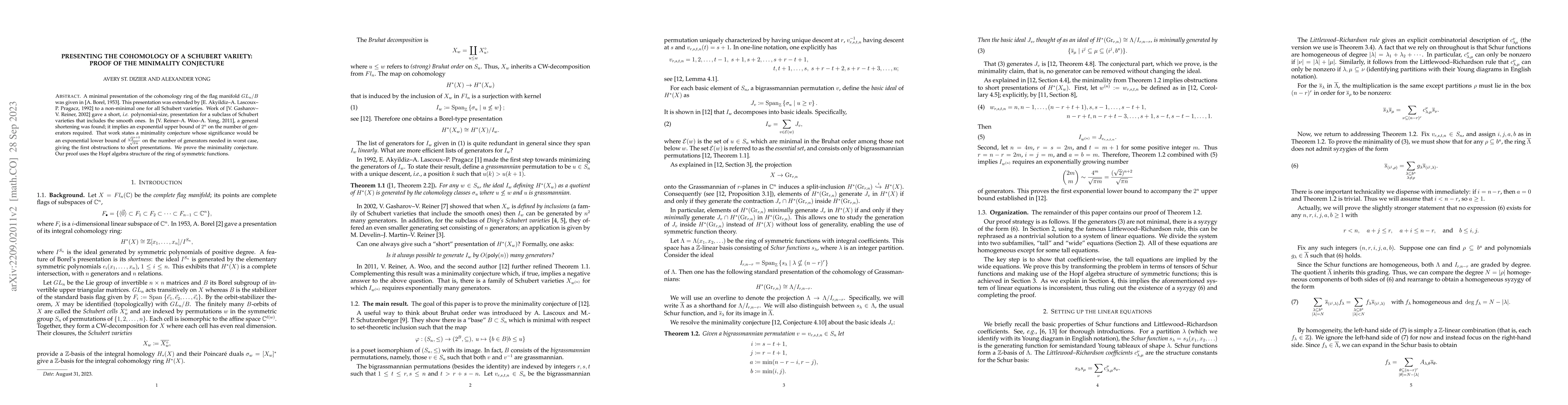 Thumbnail for Presenting the cohomology of a Schubert variety: Proof of the minimality
  conjecture