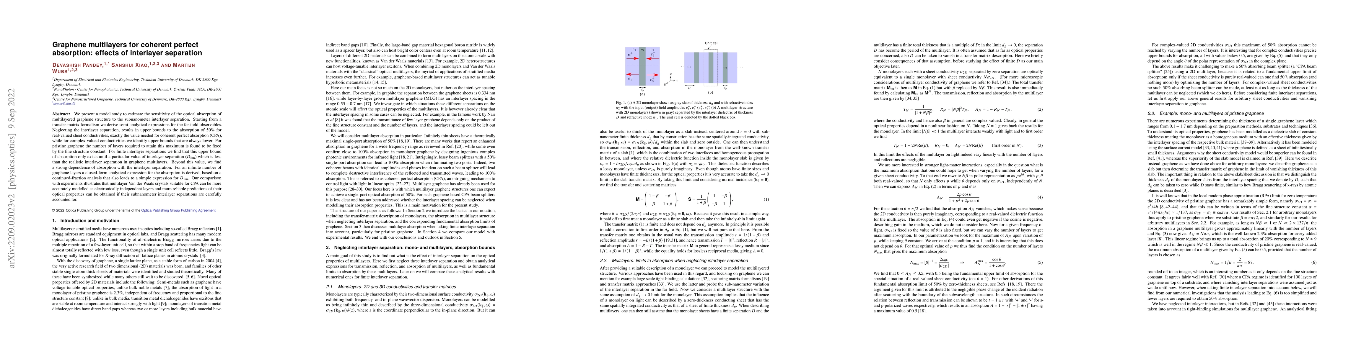 Thumbnail for Graphene multilayers for coherent perfect absorption: effects of
  interlayer separation