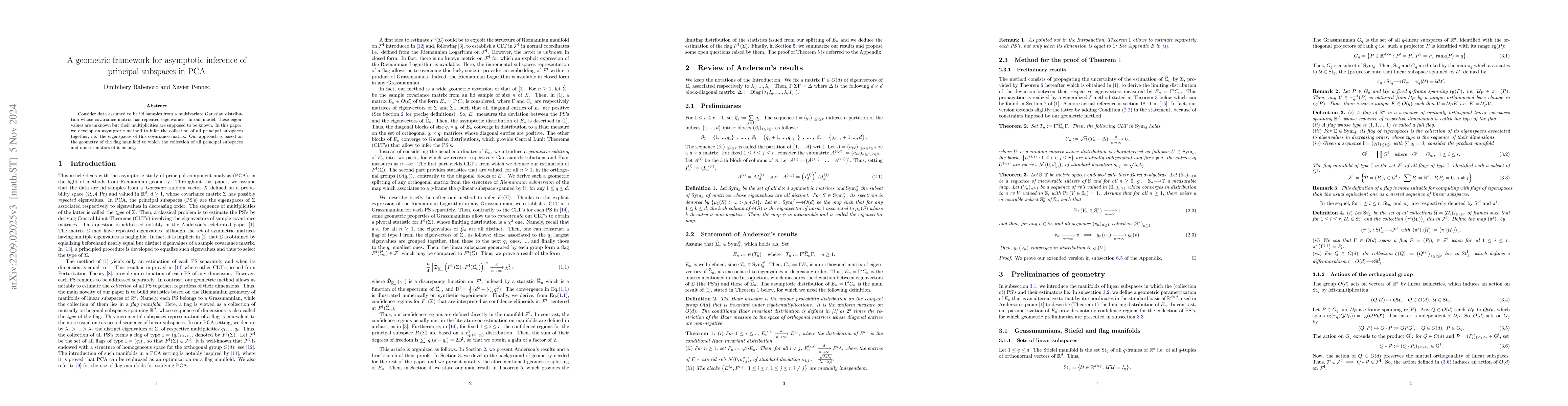 Thumbnail for A geometric framework for asymptotic inference of principal subspaces in
  PCA