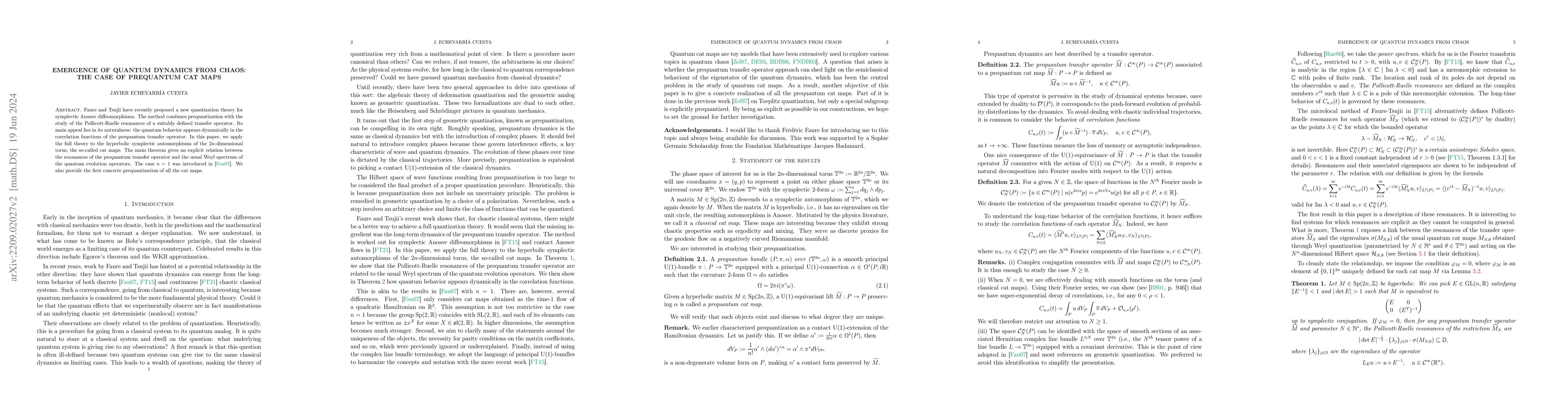 Thumbnail for Emergence of quantum dynamics from chaos: The case of prequantum cat
  maps