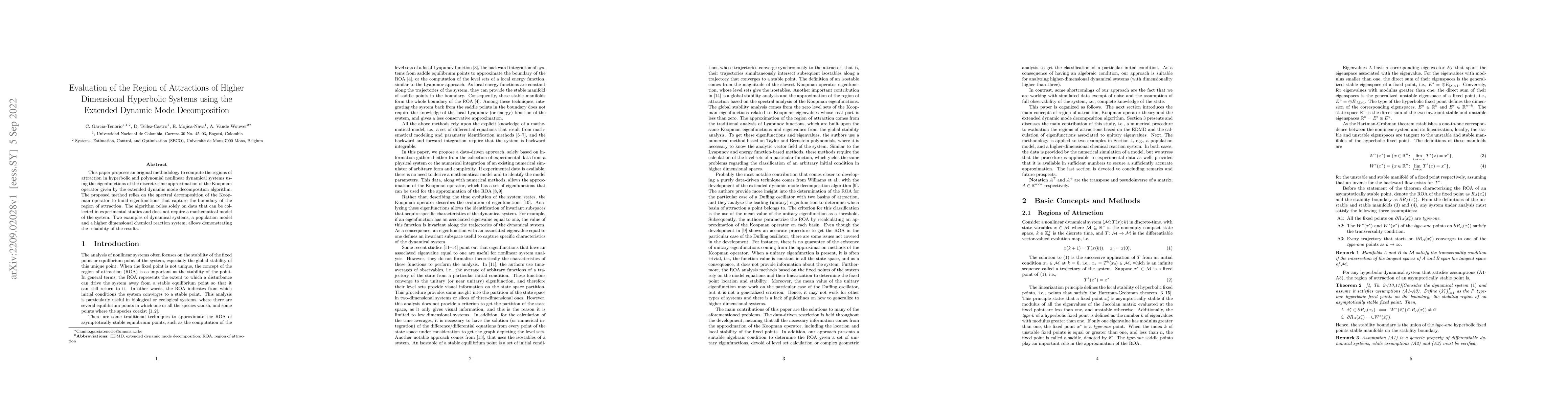 Thumbnail for Evaluation of the Region of Attractions of Higher Dimensional Hyperbolic
  Systems using the Extended Dynamic Mode Decomposition