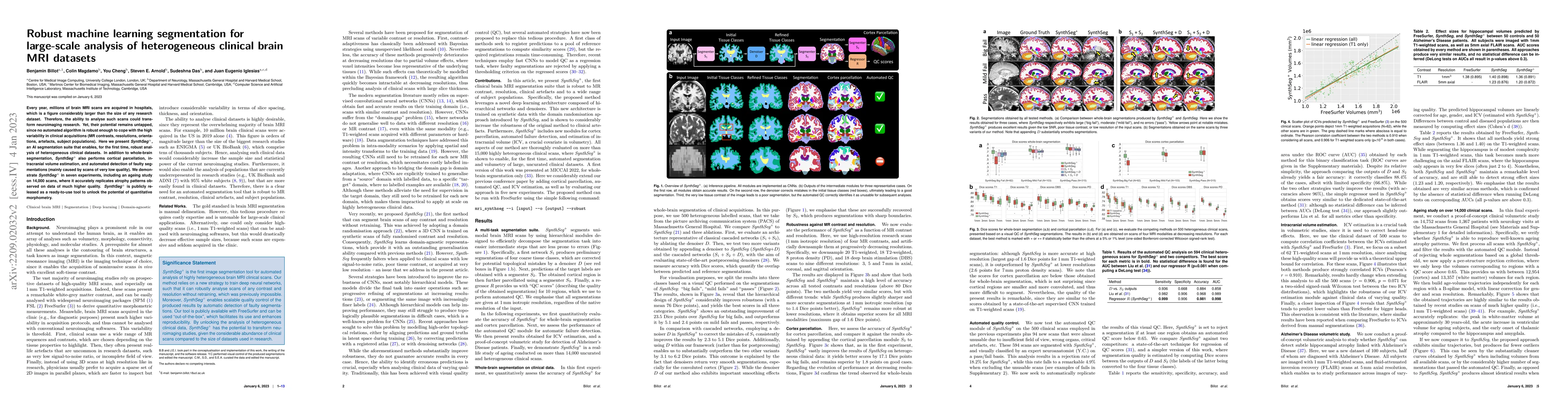 Thumbnail for Robust machine learning segmentation for large-scale analysis of
  heterogeneous clinical brain MRI datasets