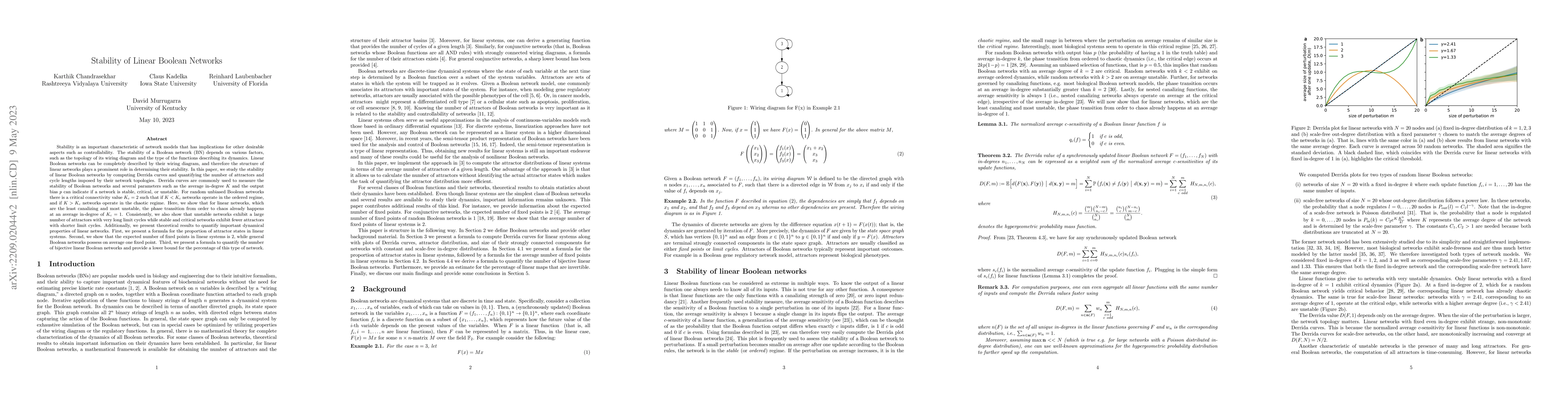 Thumbnail for Stability of Linear Boolean Networks