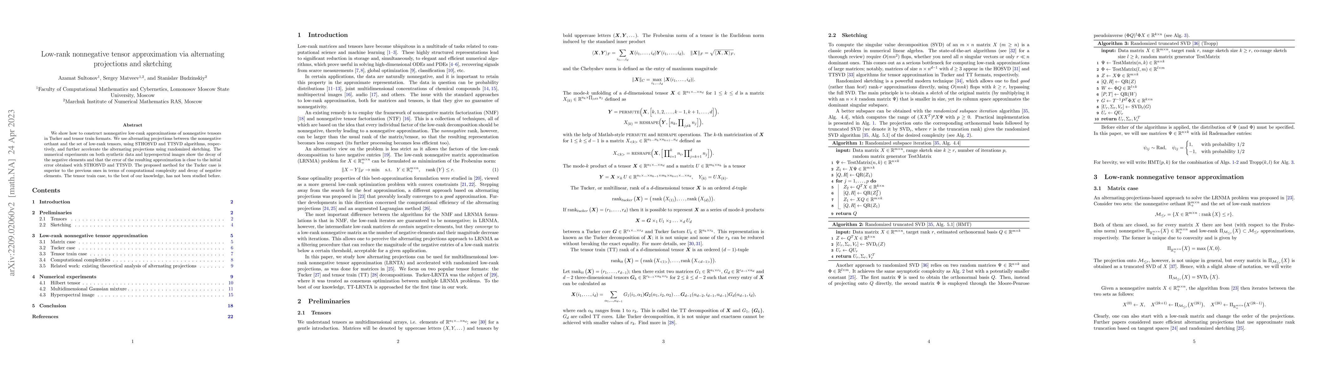Thumbnail for Low-rank nonnegative tensor approximation via alternating projections
  and sketching