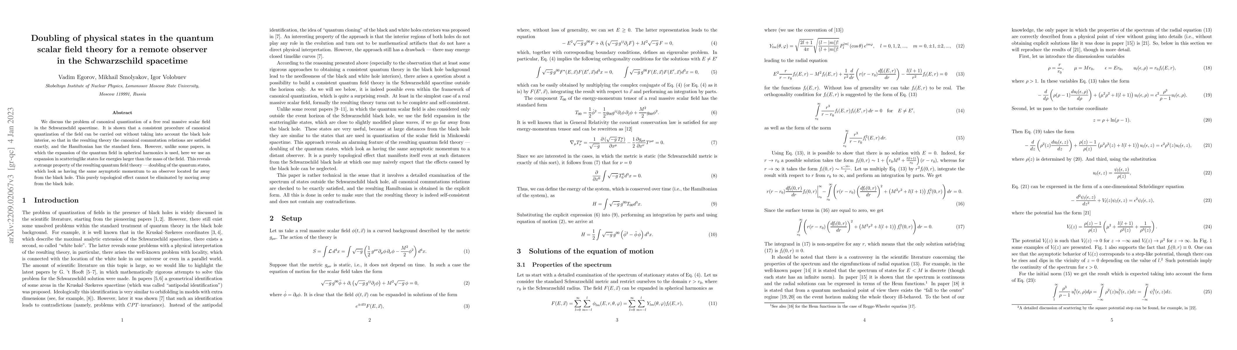 Thumbnail for Doubling of physical states in the quantum scalar field theory for a
  remote observer in the Schwarzschild spacetime