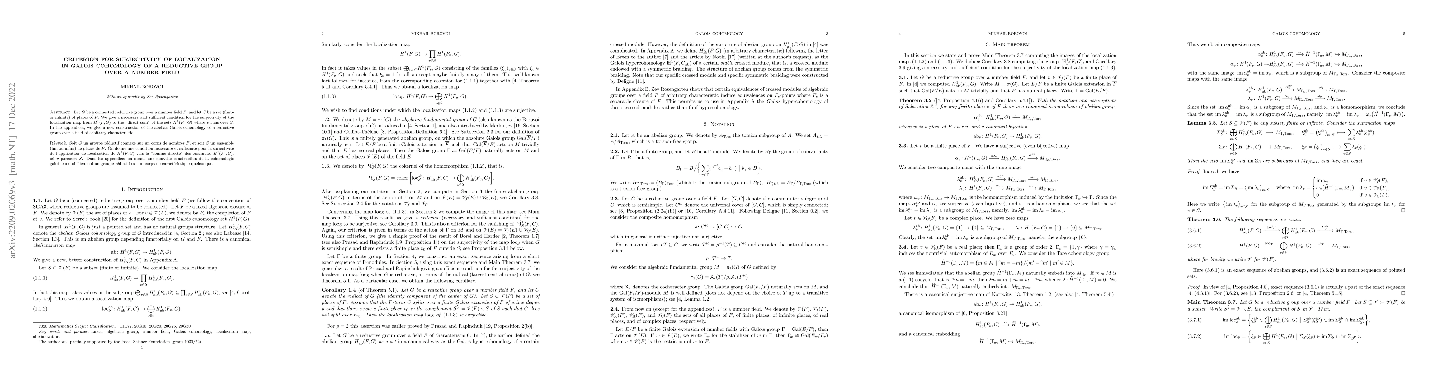 Thumbnail for Criterion for surjectivity of localization in Galois cohomology of a
  reductive group over a number field