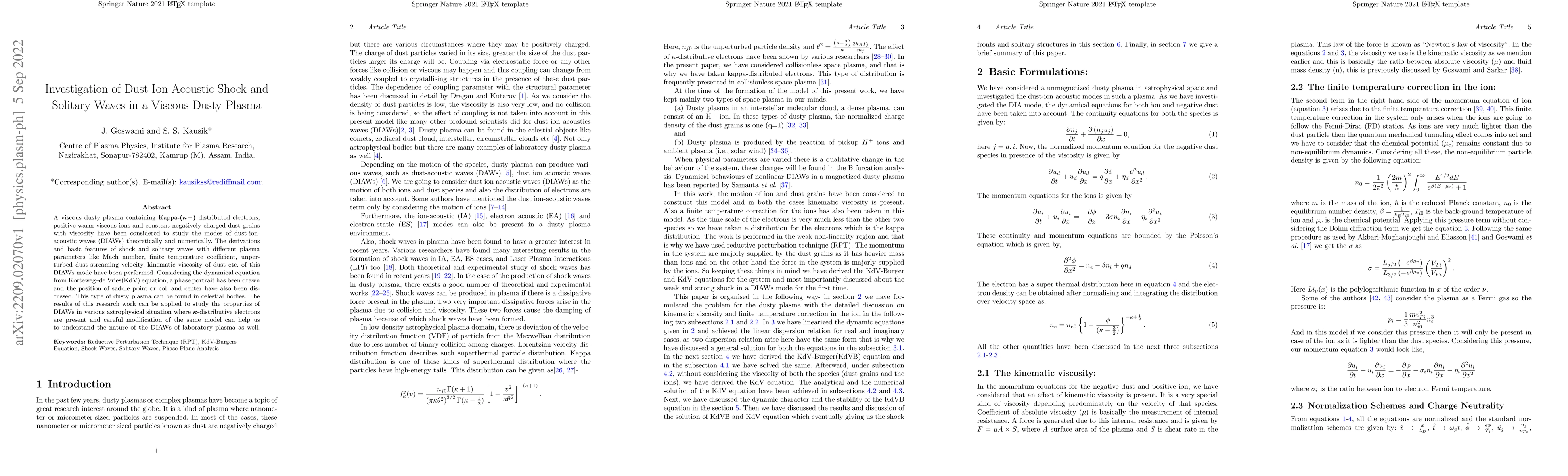 Thumbnail for Investigation of Dust Ion Acoustic Shock and Solitary Waves in a Viscous
  Dusty Plasma