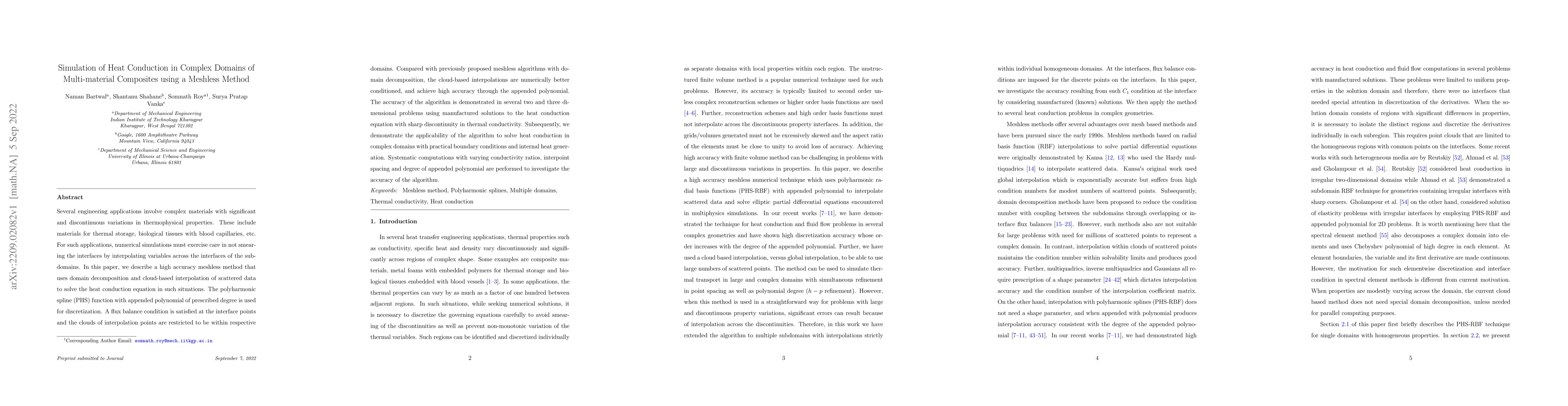 Thumbnail for Simulation of Heat Conduction in Complex Domains of Multi-material
  Composites using a Meshless Method