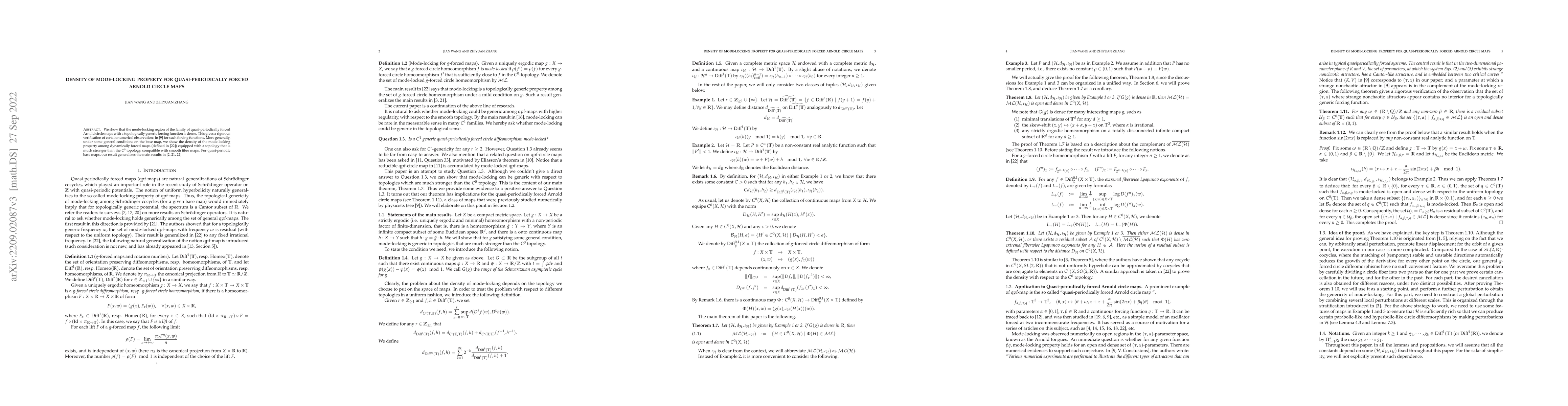 Thumbnail for Density of mode-locking property for quasi-periodically forced Arnold
  circle maps