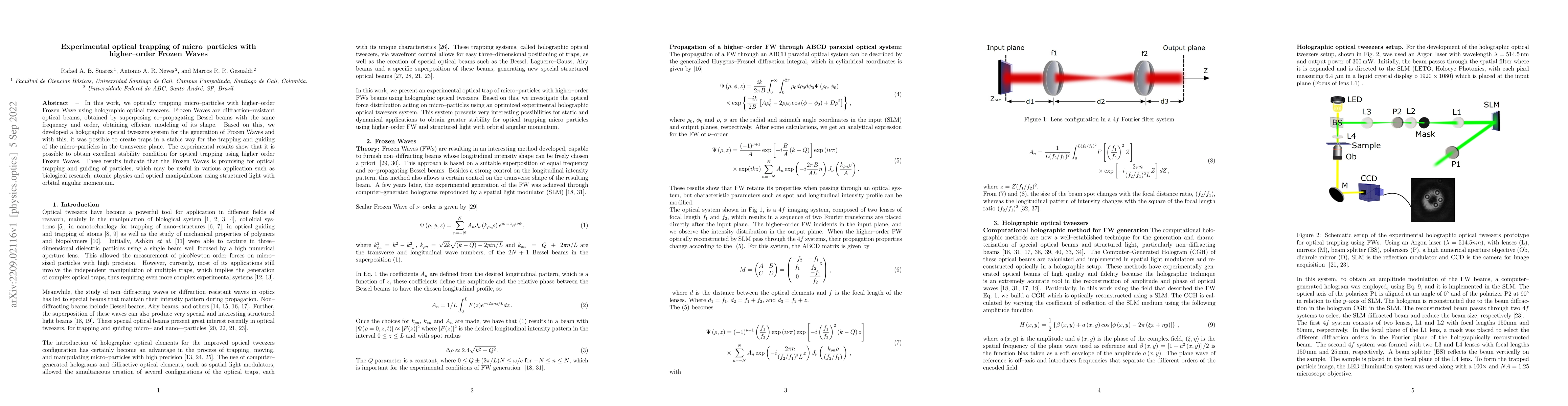 Thumbnail for Experimental optical trapping of microparticles with higher order Frozen
  Waves