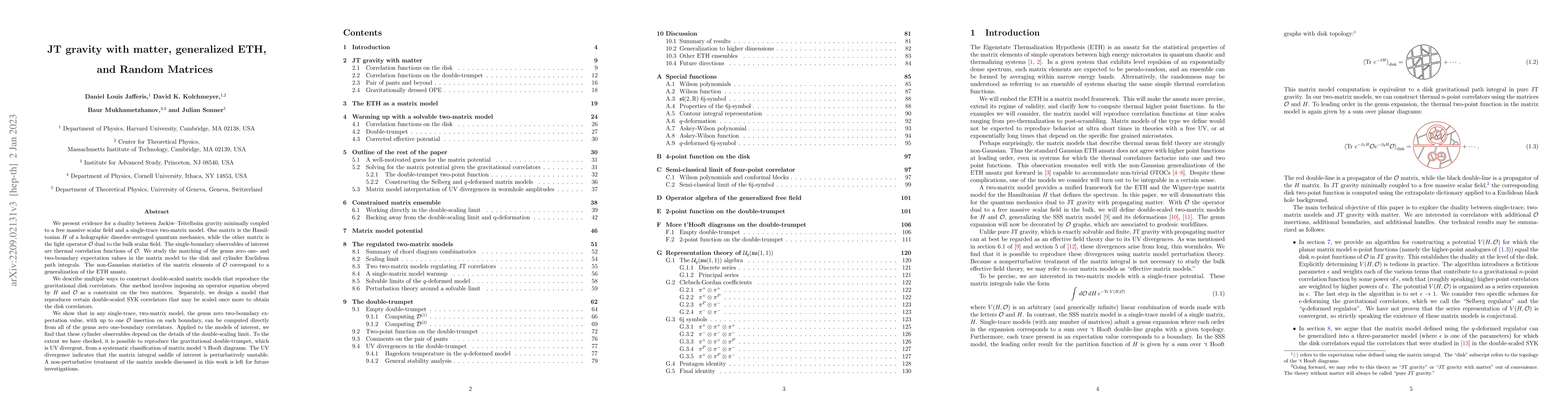 Thumbnail for JT gravity with matter, generalized ETH, and Random Matrices